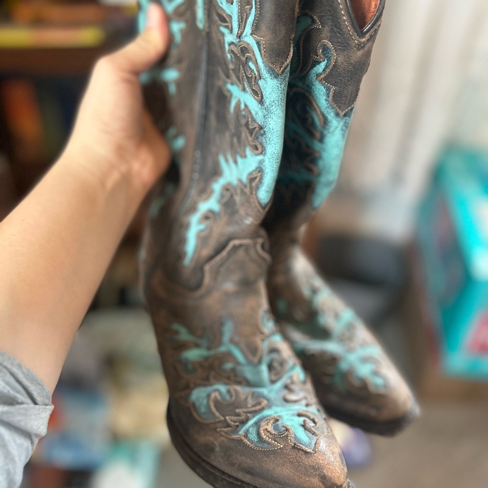 Dan Post Brown and Turquoise Heeled Boots